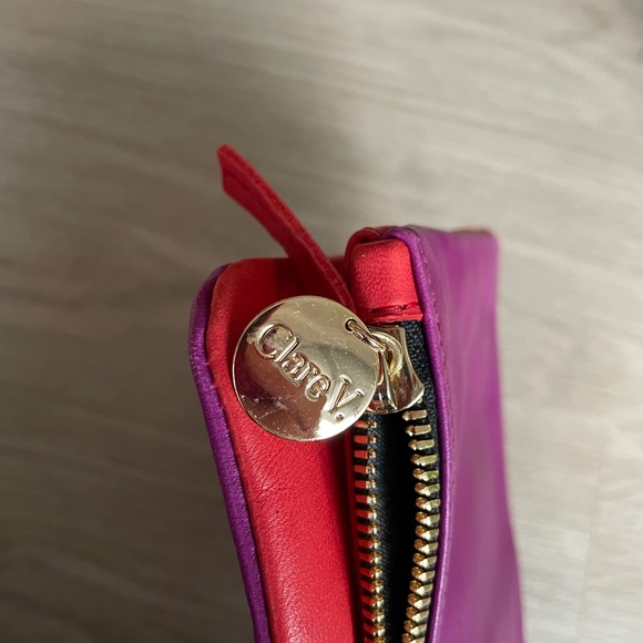 NEW Clare V Vivier Foldover Leather Clutch Bag Red & Ortensia - Picture 6 of 8